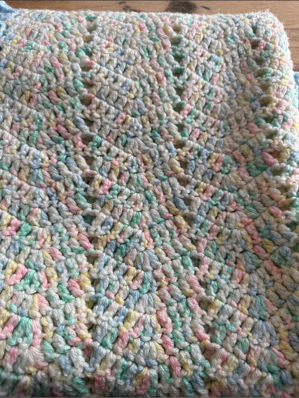 Handmade Crochet Blue Multi-color Pastel Baby & Crib Blanket Throw 56x40 - Picture 3 of 4